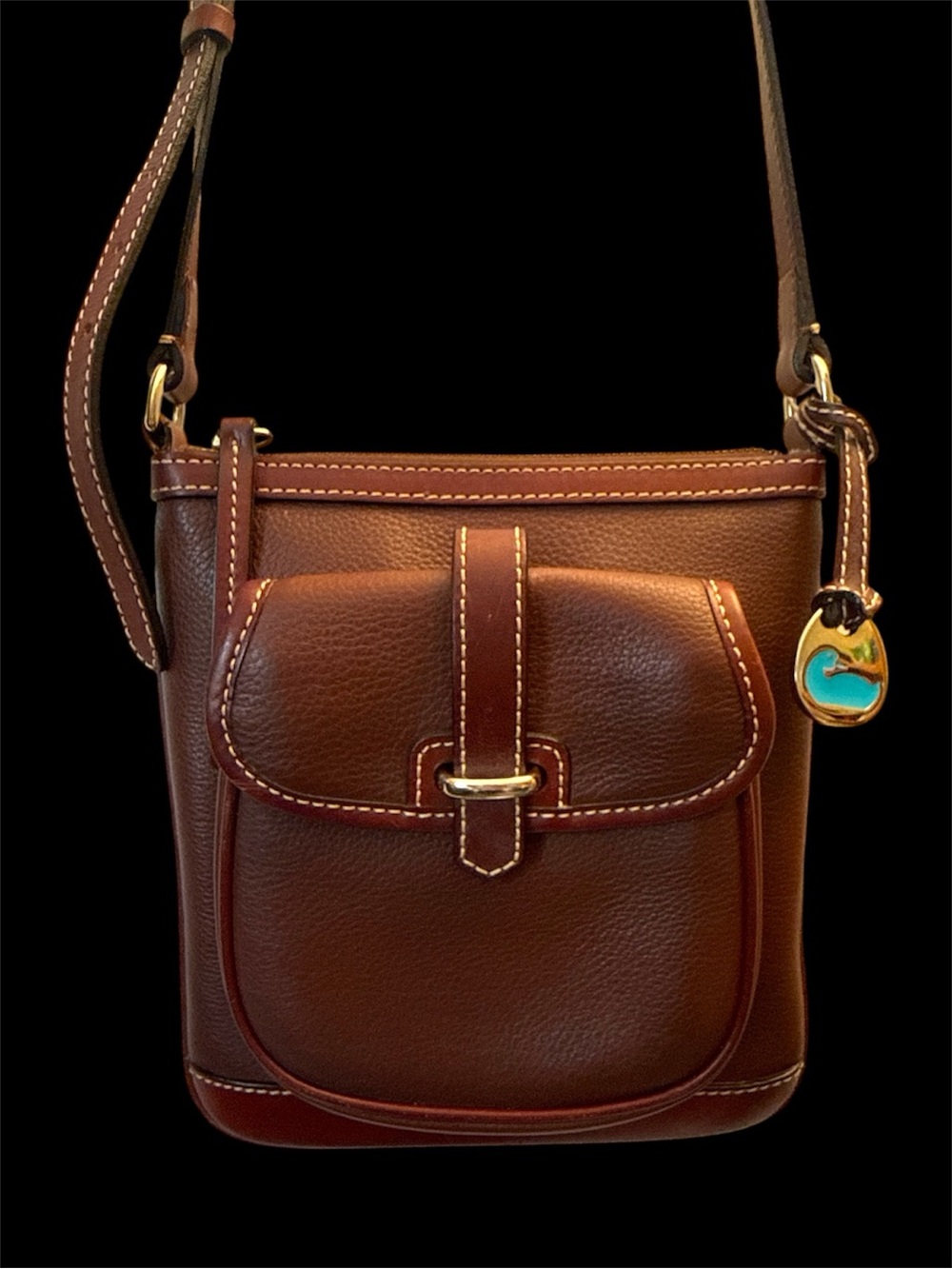 Dooney & Bourke Brown Leather Crossbody with Front Flap Pocket